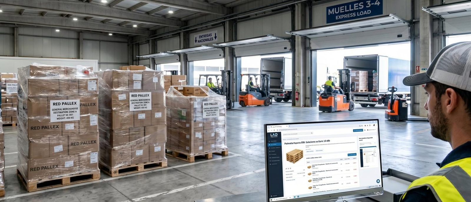 Muelle de carga con palets Red Pallex para ecommerce B2B